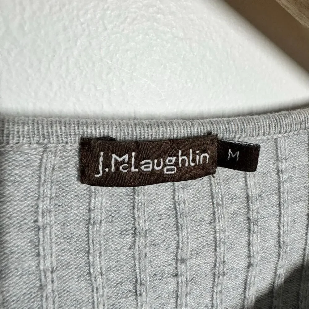 J.McLaughlin Cotton Minimal Crewneck Sweater‎ Women M Gray Preppy Quite Luxury